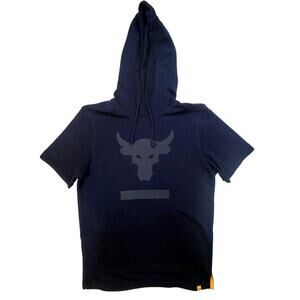 Under Armour Project Rock Short Sleeve Hoodie Navy Brahma Bull Logo Men’s Small